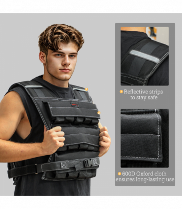 15KG Adjustable Weighted Vest with 15 Metal Weights, Running Weight Vest