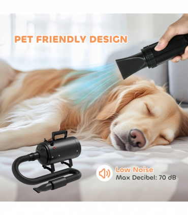 PawHut 2200W Dog Hair Dryer with Adjustable Temperature & Velocity, Black