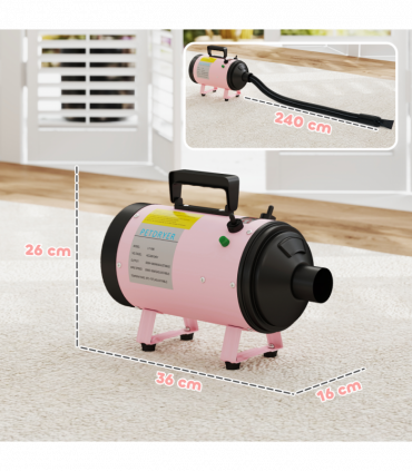 PawHut 2200W Dog Hair Dryer with Adjustable Temperature & Velocity, Pink