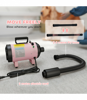 PawHut 2200W Dog Hair Dryer with Adjustable Temperature & Velocity, Pink