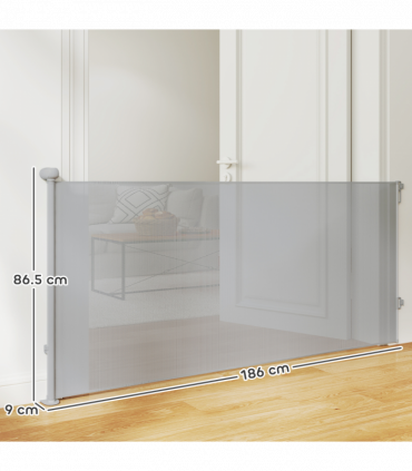 PawHut Retractable Stair Gate, Dog Gate Extends Up to 180 cm Wide, Grey
