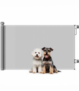 PawHut Retractable Stair Gate, Dog Gate Extends Up to 140 cm Wide, Grey