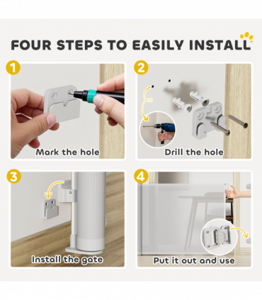 PawHut Retractable Stair Gate, Dog Gate Extends Up to 140 cm Wide, Grey