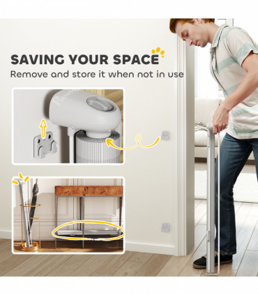 PawHut Retractable Stair Gate, Dog Gate Extends Up to 140 cm Wide, Grey