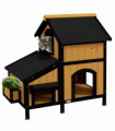 PawHut Wooden Outdoor Cat House w/ Flower Pot, Windows, Multiple Entrances