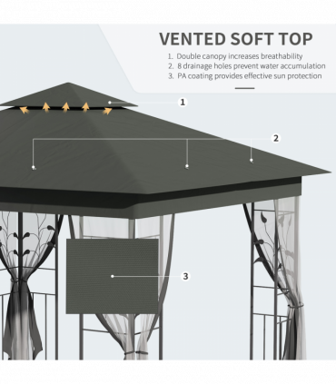 Outsunny 3 x 3(m) Garden Gazebo Marquee Tent Canopy Shelter Pavilion Grey