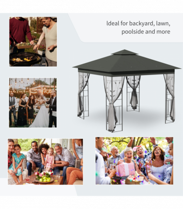 Outsunny 3 x 3(m) Garden Gazebo Marquee Tent Canopy Shelter Pavilion Grey