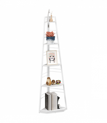 HOMCOM 5-Tier Corner Shelf, Shelving Unit with Adjustable Feet, White