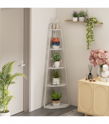 HOMCOM 5-Tier Corner Shelf, Shelving Unit with Adjustable Feet, White