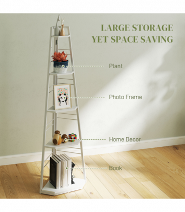HOMCOM 5-Tier Corner Shelf, Shelving Unit with Adjustable Feet, White