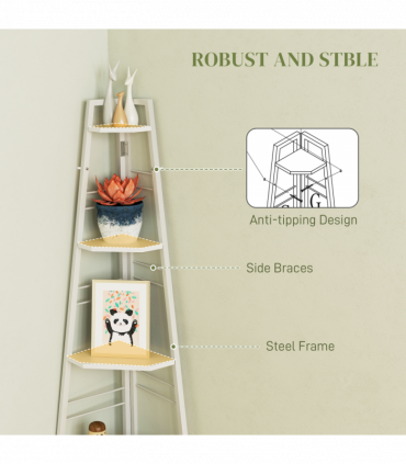 HOMCOM 5-Tier Corner Shelf, Shelving Unit with Adjustable Feet, White