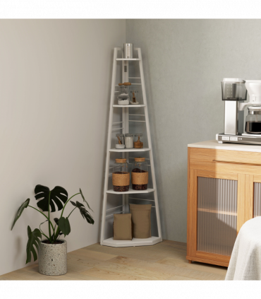 HOMCOM 5-Tier Corner Shelf, Shelving Unit with Adjustable Feet, White