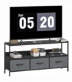 HOMCOM TV Cabinet, TV Console Unit with 3 Foldable Linen Drawers Black