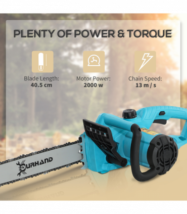 DURHAND Electric Chainsaw Garden Tools, 2000 W, 40 cm Blade for Wood, Blue