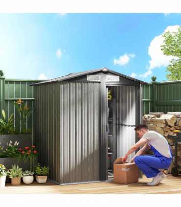 Outsunny 5ft x 4.3ft Outdoor Metal Storage Shed with Sliding Door Sloped Roof