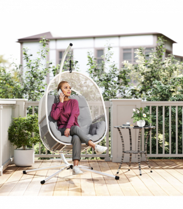 Outsunny Hanging Egg Chair with Stand, Cushions for Garden, Light Grey