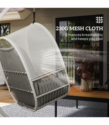 Outsunny Hanging Egg Chair with Stand, Cushions for Garden, Light Grey