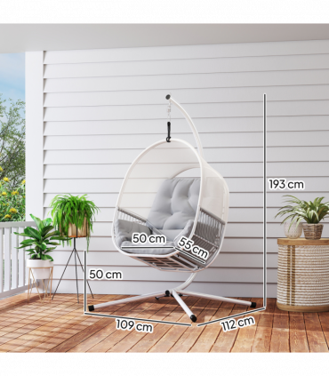 Outsunny Hanging Egg Chair with Stand, Cushions for Garden, Light Grey