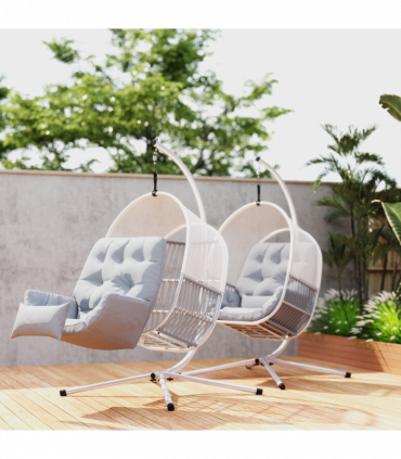 Outsunny Hanging Egg Chair with Stand, Cushions for Garden, Light Grey