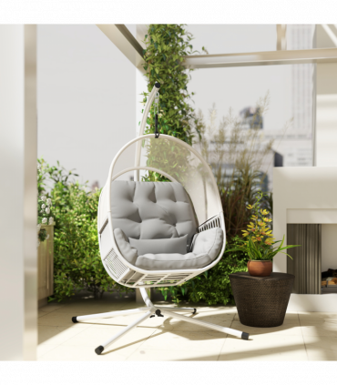 Outsunny Hanging Egg Chair with Stand, Cushions for Garden, Light Grey