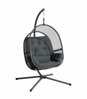 Outsunny Hanging Egg Chair with Stand, Cushions for Garden, Dark Grey