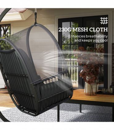 Outsunny Hanging Egg Chair with Stand, Cushions for Garden, Dark Grey