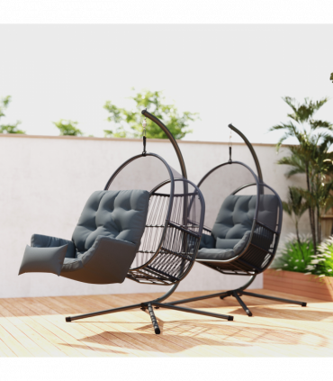 Outsunny Hanging Egg Chair with Stand, Cushions for Garden, Dark Grey