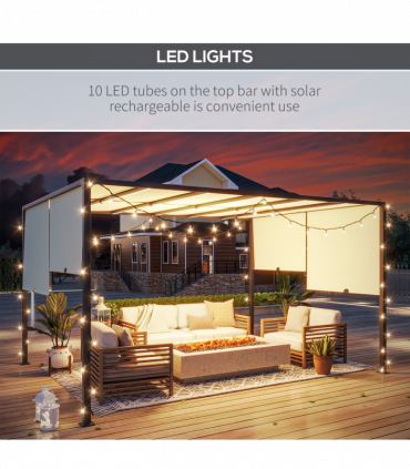 Outsunny 3 x 4m utdoor Garden Pergola with LED Lights Cream White