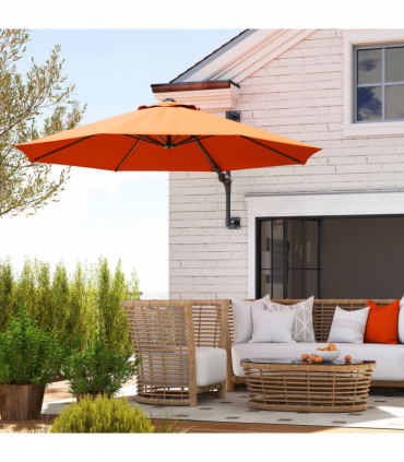 Outsunny Sun Parasol with Vent, Wall Umbrella for Patio, Garden, Orange