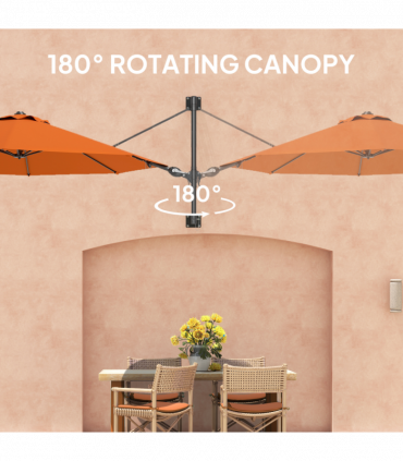 Outsunny Sun Parasol with Vent, Wall Umbrella for Patio, Garden, Orange
