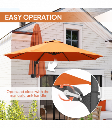 Outsunny Sun Parasol with Vent, Wall Umbrella for Patio, Garden, Orange