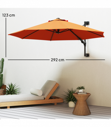 Outsunny Sun Parasol with Vent, Wall Umbrella for Patio, Garden, Orange