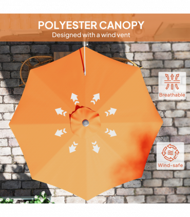 Outsunny Sun Parasol with Vent, Wall Umbrella for Patio, Garden, Orange
