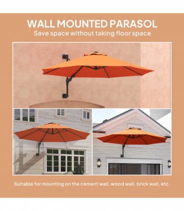 Outsunny Sun Parasol with Vent, Wall Umbrella for Patio, Garden, Orange