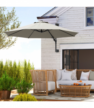 Outsunny Sun Parasol with Vent, Wall Umbrella for Patio, Garden, Pool, Grey