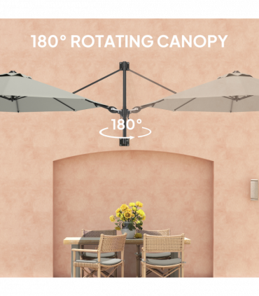 Outsunny Sun Parasol with Vent, Wall Umbrella for Patio, Garden, Pool, Grey