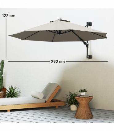 Outsunny Sun Parasol with Vent, Wall Umbrella for Patio, Garden, Pool, Grey