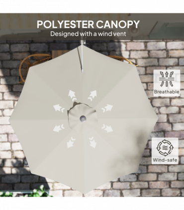 Outsunny Sun Parasol with Vent, Wall Umbrella for Patio, Garden, Pool, Grey