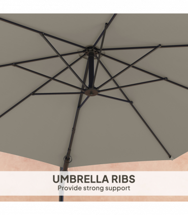Outsunny Sun Parasol with Vent, Wall Umbrella for Patio, Garden, Pool, Grey