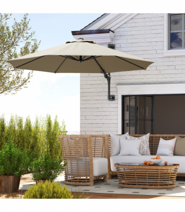 Outsunny Sun Parasol with Vent, Wall Umbrella for Patio, Garden, Khaki