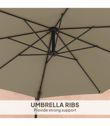 Outsunny Sun Parasol with Vent, Wall Umbrella for Patio, Garden, Khaki