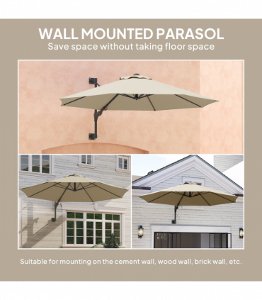 Outsunny Sun Parasol with Vent, Wall Umbrella for Patio, Garden, Khaki
