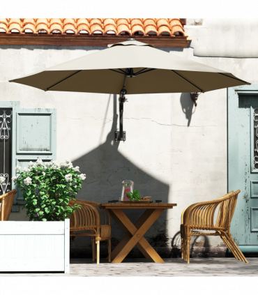 Outsunny Sun Parasol with Vent, Wall Umbrella for Patio, Garden, Khaki