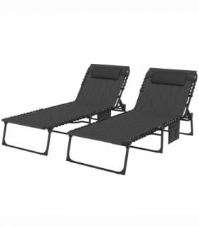 Outsunny 2 Pieces Foldable Sun Lounger Set with Padded Seat, Black