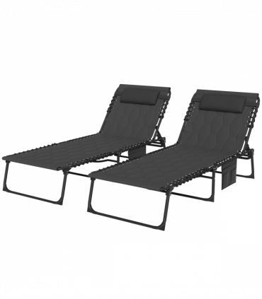Outsunny 2 Pieces Foldable Sun Lounger Set with Padded Seat, Black