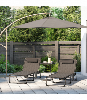 Outsunny 2 Pieces Foldable Sun Lounger Set with Padded Seat, Black