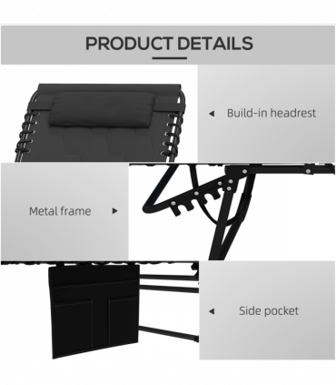 Outsunny 2 Pieces Foldable Sun Lounger Set with Padded Seat, Black