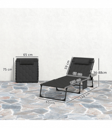 Outsunny 2 Pieces Foldable Sun Lounger Set with Padded Seat, Black
