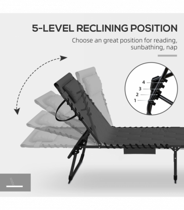 Outsunny 2 Pieces Foldable Sun Lounger Set with Padded Seat, Black