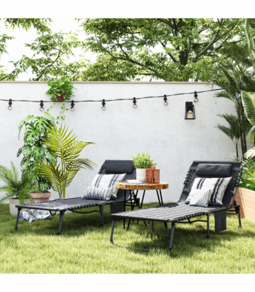 Outsunny 2 Pieces Foldable Sun Lounger Set with Padded Seat, Black